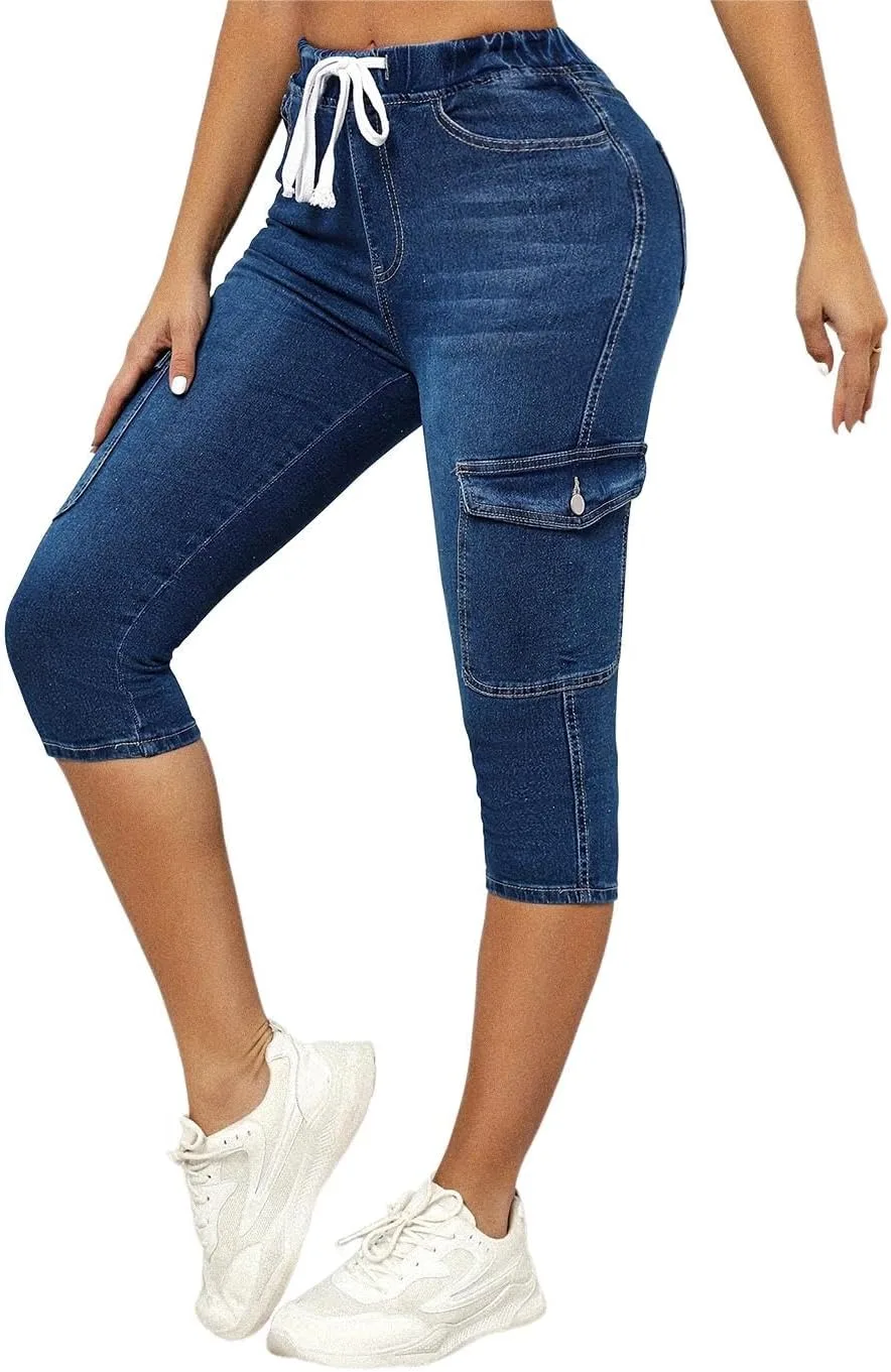 

Летние женские капри-джинсы с завязками, скинни, высокая талия, эластичные AprPith