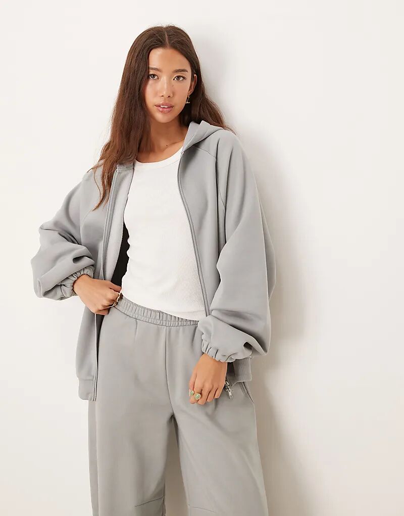 

Толстовка ASOS DESIGN с капюшоном на молнии и завязкой на подоле, темно-синего цвета