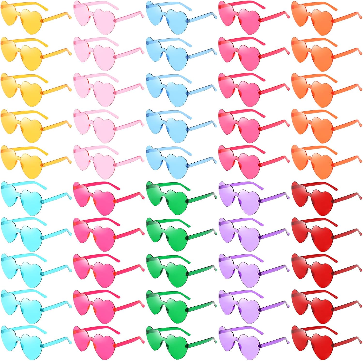 

Оптовая продажа: 50 пар солнцезащитных очков без оправы в форме сердца, забавные красочные очки для вечеринок в форме сердца для женщин и мужчин Geopty, Assorted Colors