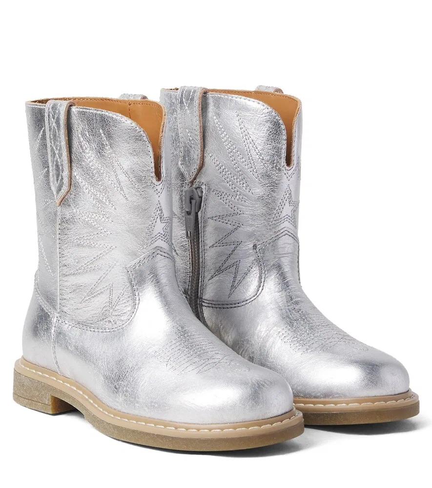 Металлические кожаные ковбойские сапоги Wish Star Biker Golden Goose Kids, серебро