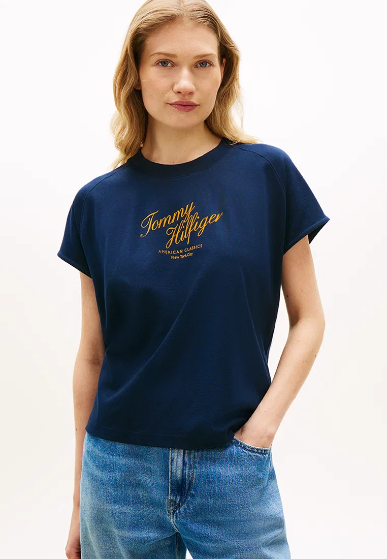 Футболка, Seasonal Script Tee, TH Mainline Tommy Hilfiger, темно-синий