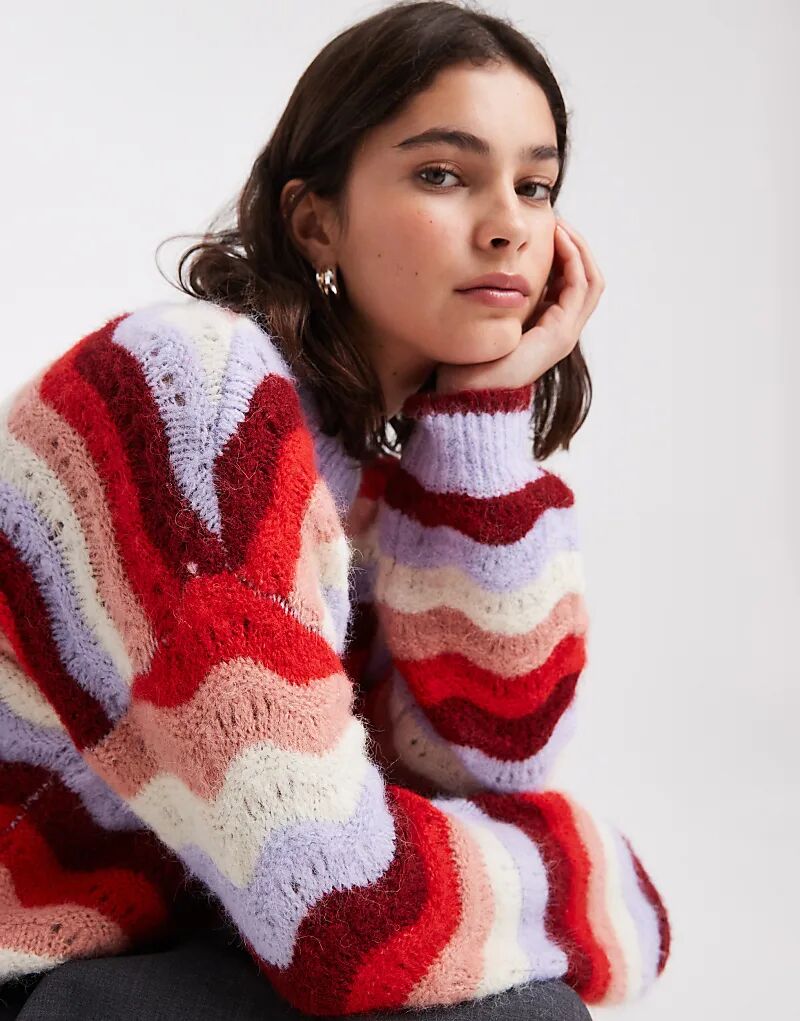 

Вязаный джемпер Vero Moda с объемными рукавами в фиолетовую многополосную расцветку