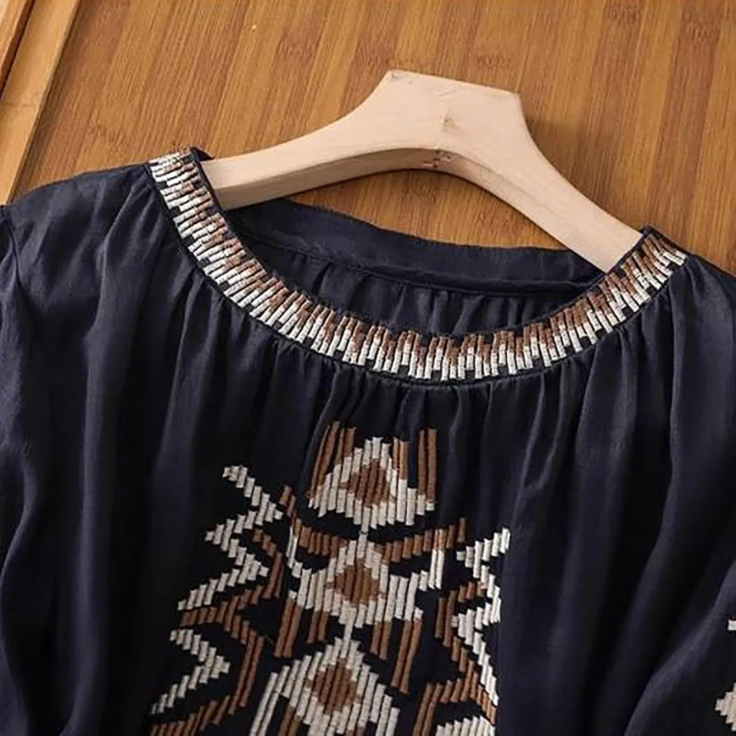 Блуза из льна и хлопка Linen Shirts for Women, темно-синий — фото 4