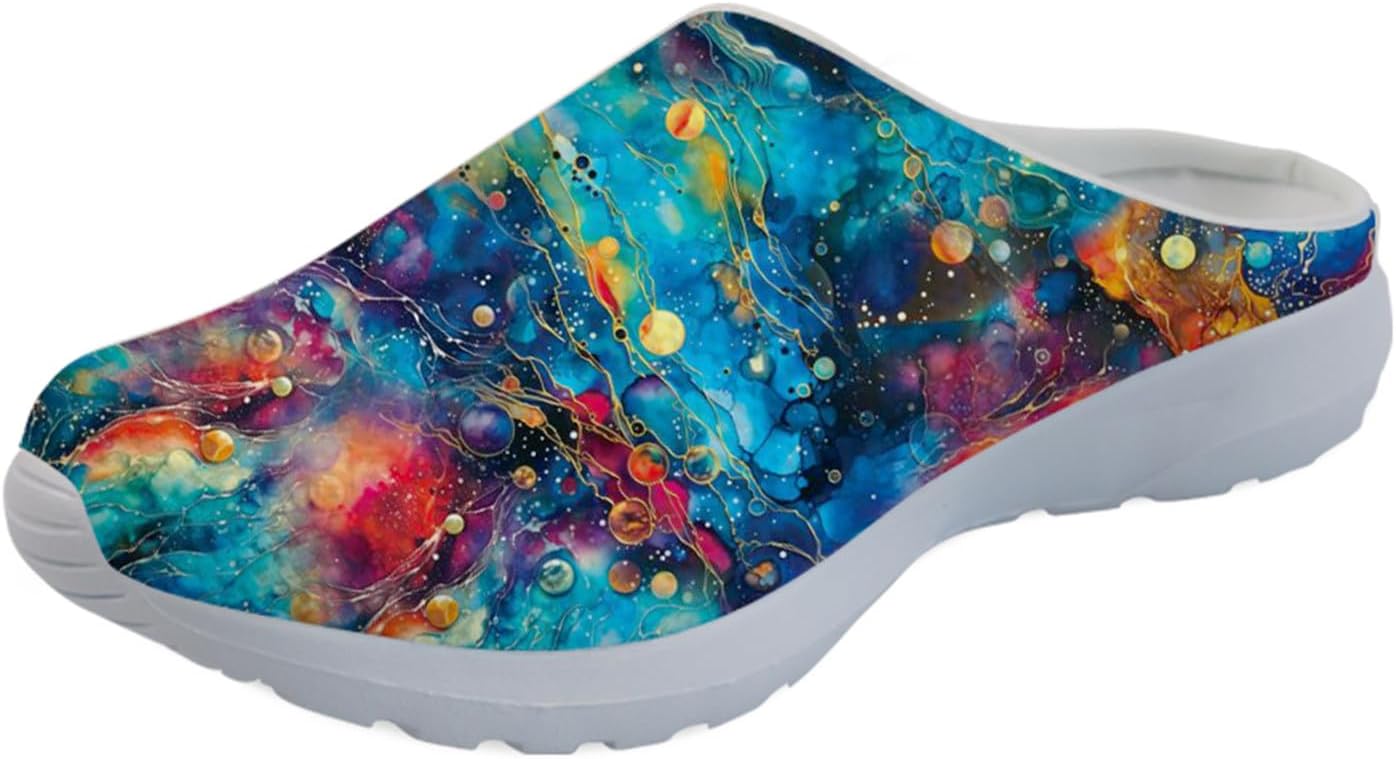 

Женские сабо-клоги Forchrinse Blue Palm Tree с сеткой, легкие для ходьбы, с мягкой поддержкой свода стопы, для работы, ухода за больными, Colorful Tie Dye Oil Painting