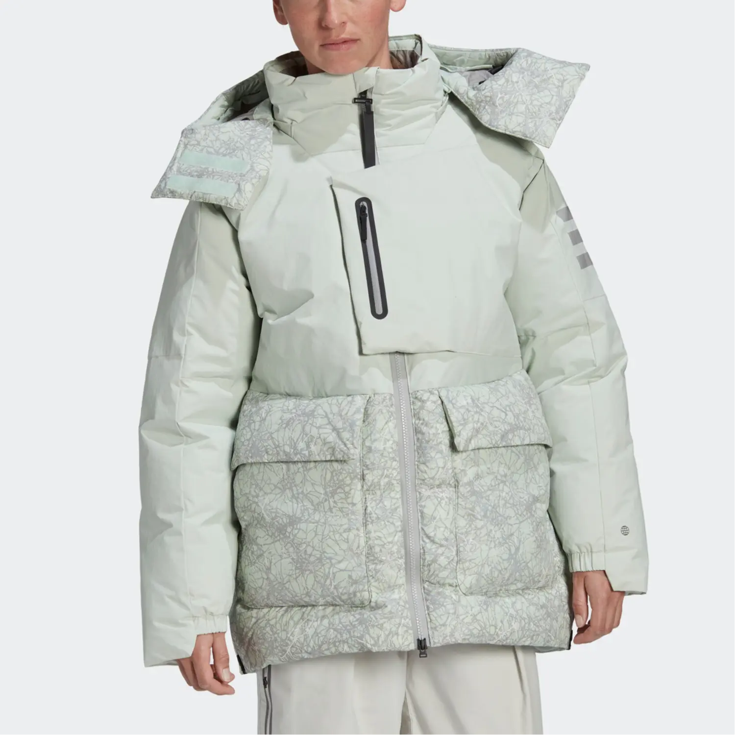 Adidas Куртка пуховая And Wander Xploric женская льняной зеленый, Linen Green — фото 2