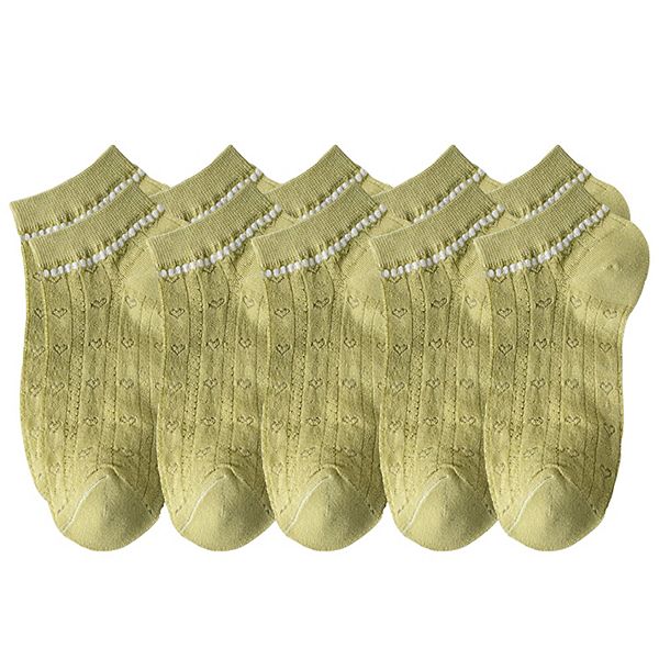 

Женские вязаные носки до щиколотки, 5 пар, с нежным сердечком и рюшами Anna-Kaci, Green