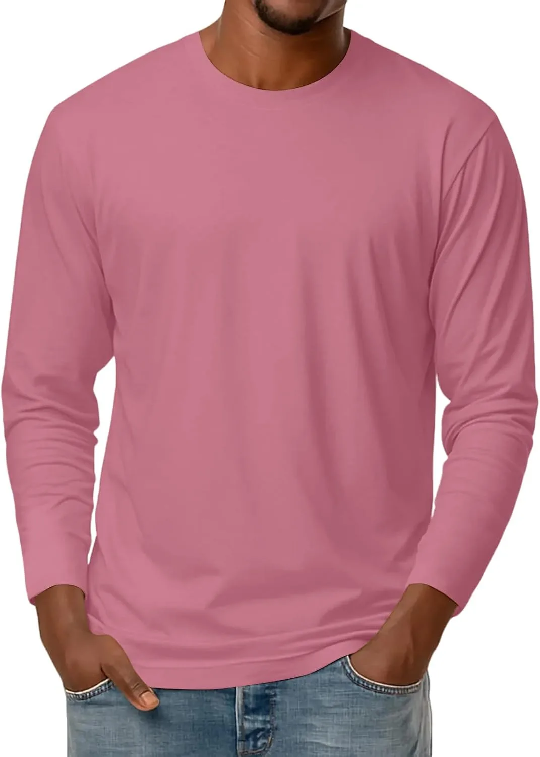 

Мужская летняя футболка с длинным рукавом, однотонная, Crew Neck, M-3XL