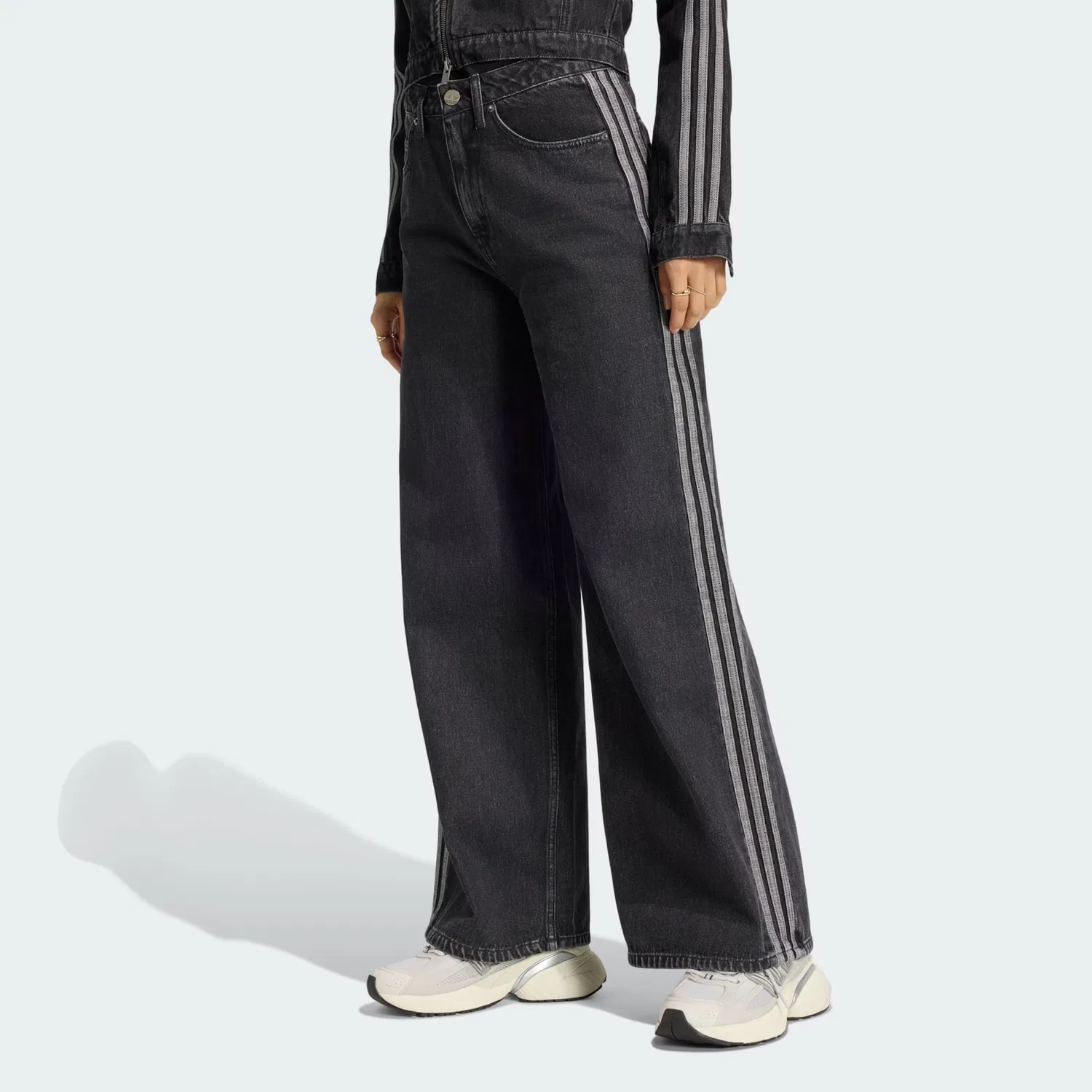 Джинсы Adidas Originals с широкими штанинами, черные — фото 2