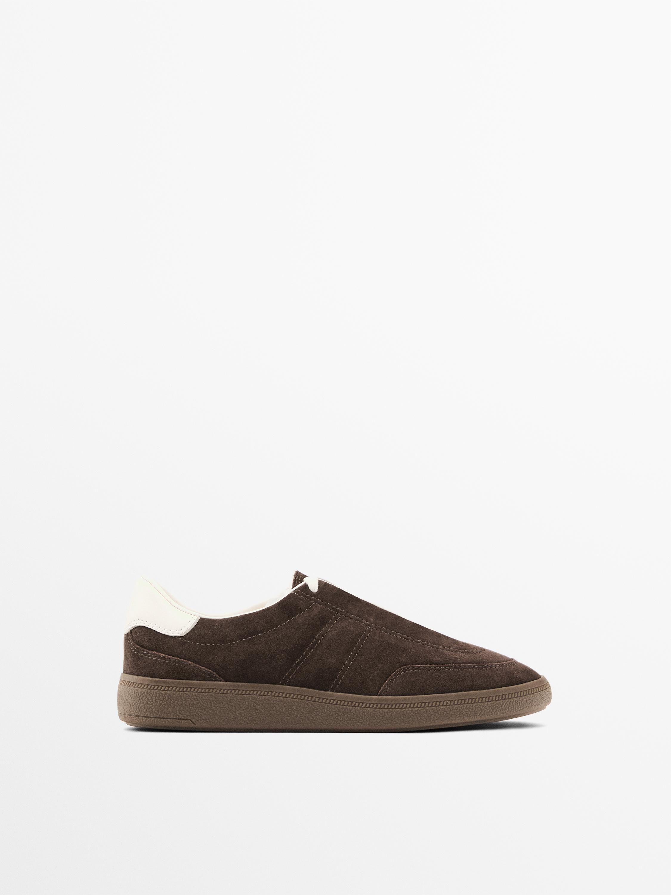 Кроссовки из спилка из замши с декоративной строчкой Massimo Dutti, коричневый
