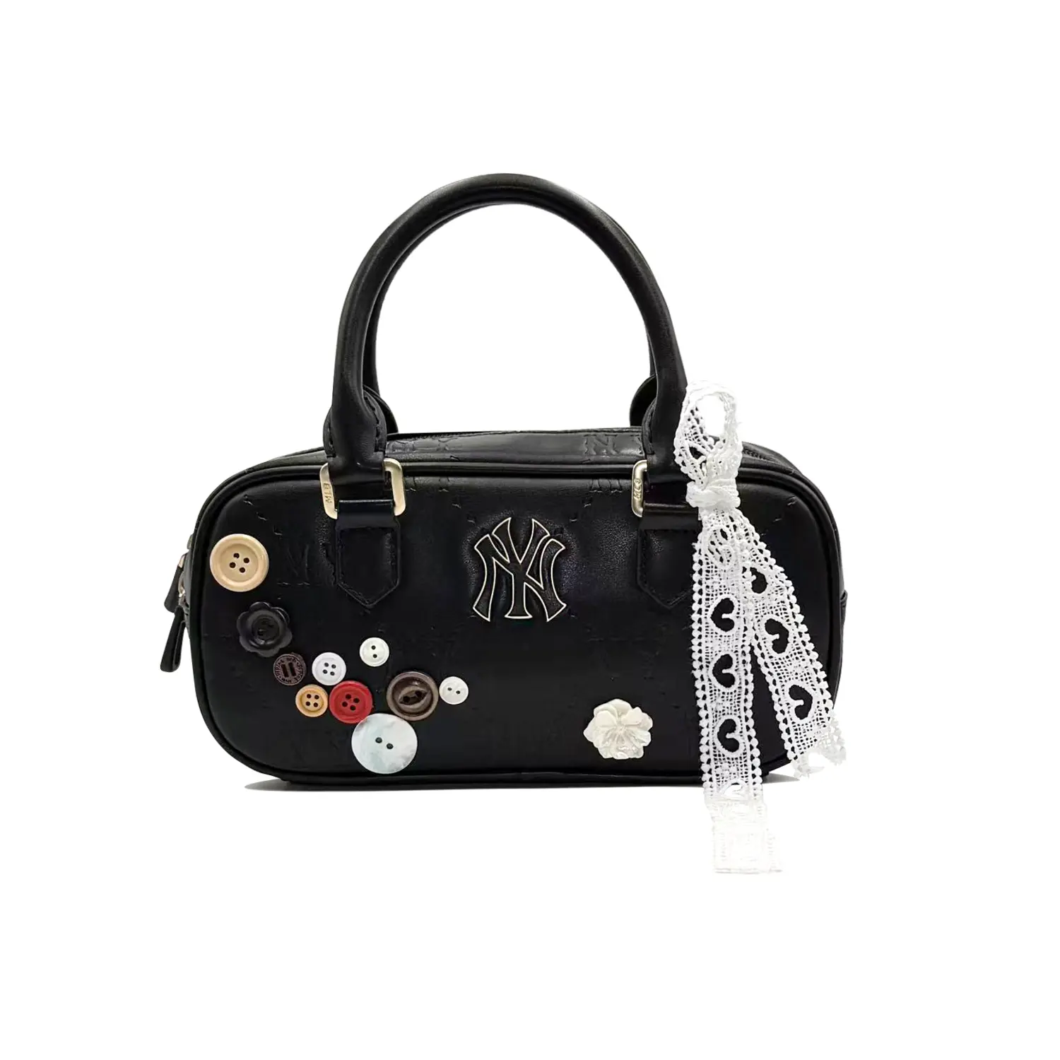 

Искусственная кожа женская сумка Regular коричневая MLB, черный Buttons Knot