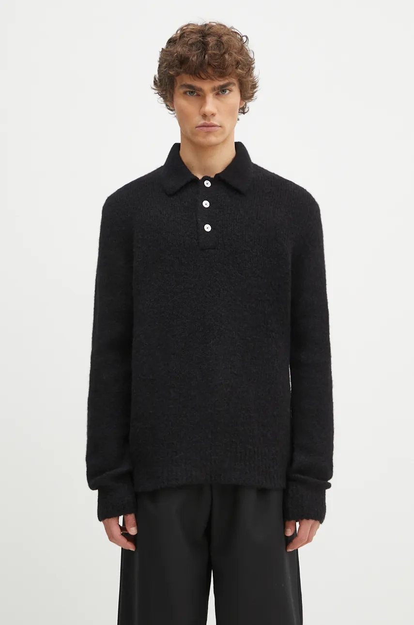 

Свободный шерстяной свитер-поло Rasmus с начесом Norse Projects, черный