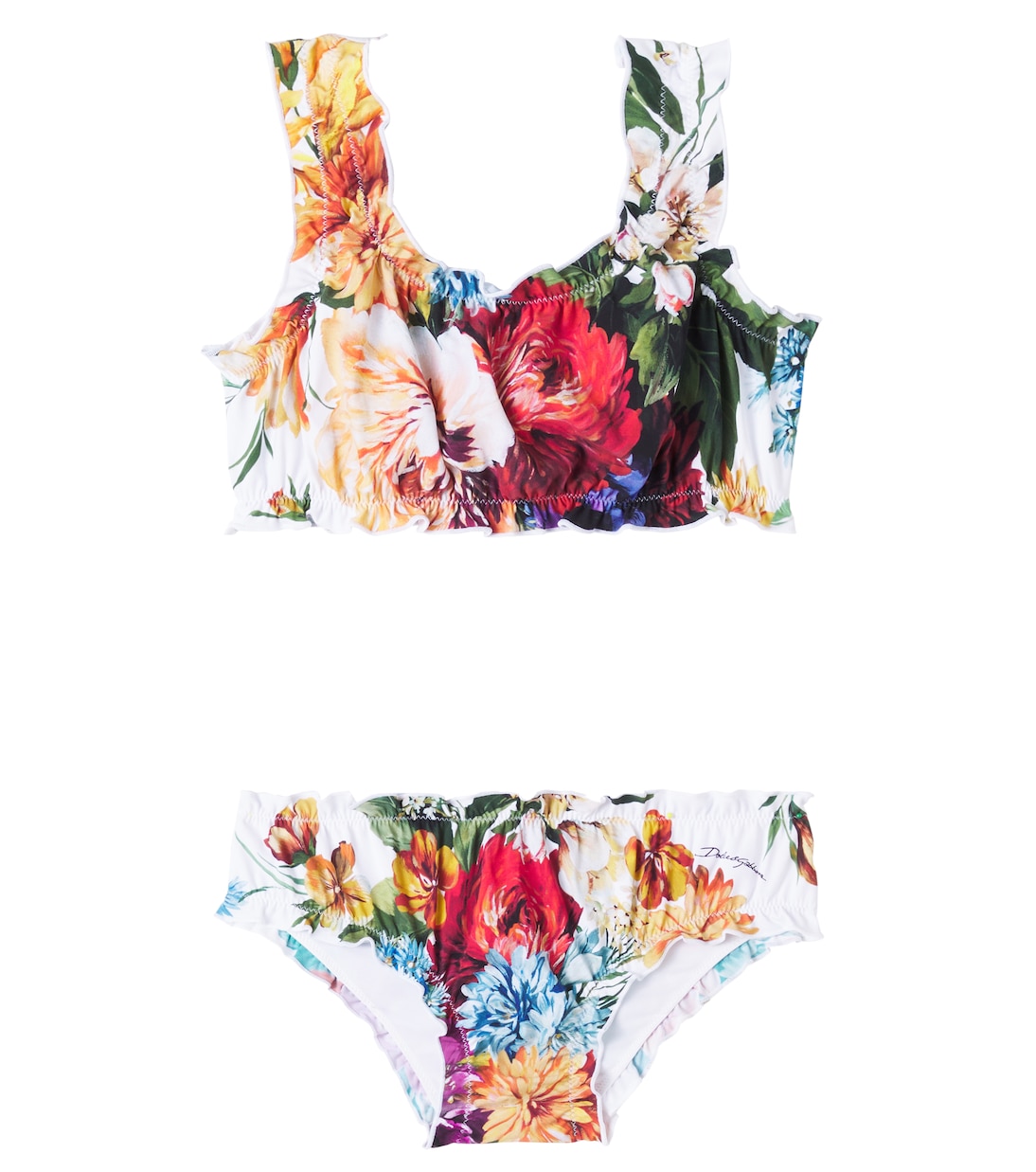 

Бикини с рюшами в цветочном принте Dolce&Gabbana Kids, B.Fiori Cret.F.Bco