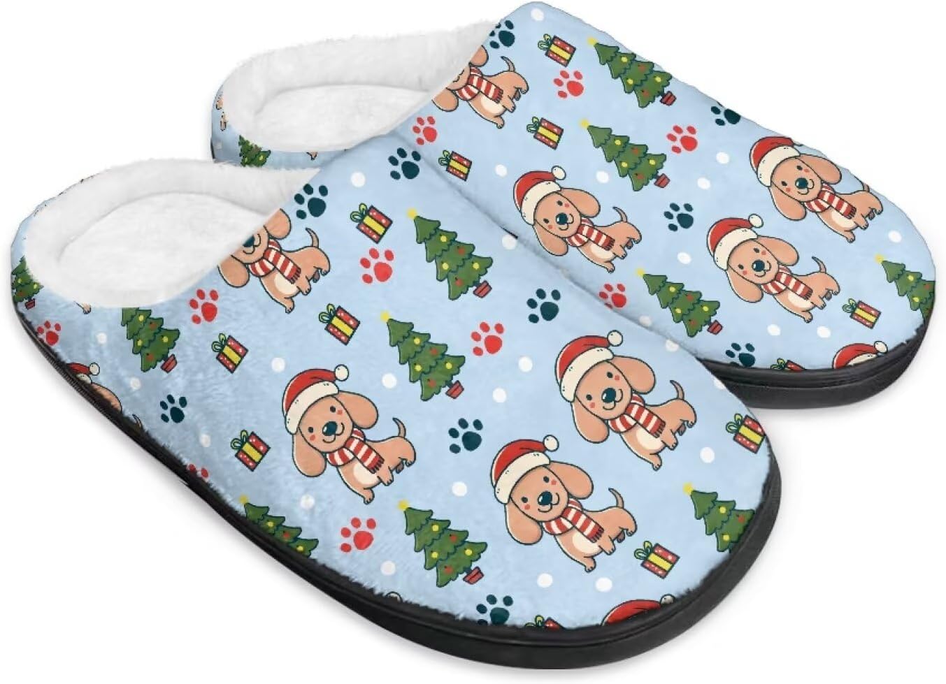 

Домашние тапочки с принтом для женщин и мужчин, зимние теплые плюшевые тапочки с нескользящей подошвой для дома и улицы Noprintge, Christmas Dachshund Tree