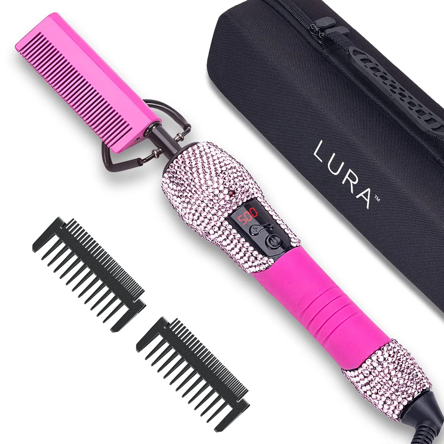 Электрическая расческа LURA для выпрямления волос с бриллиантами Lura, Pink - Deep Pink