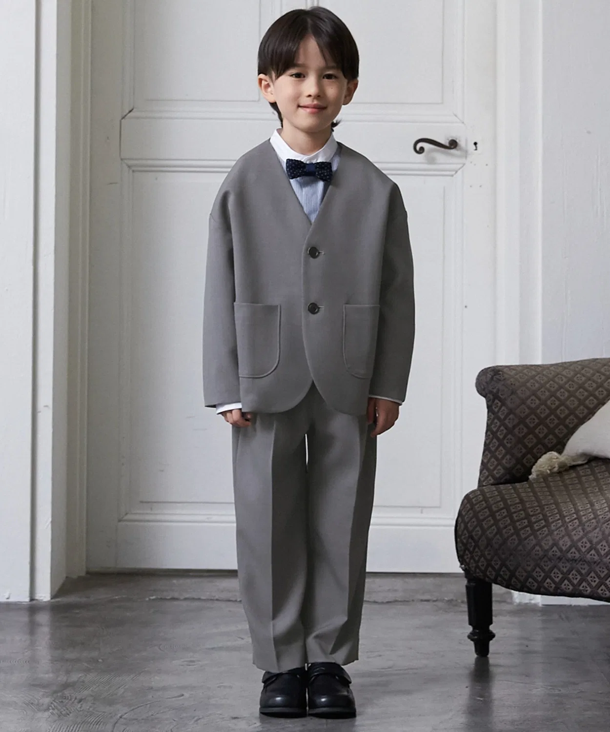 Свадебный костюм для мальчика No Collar Jacket + Long Pants Set серый