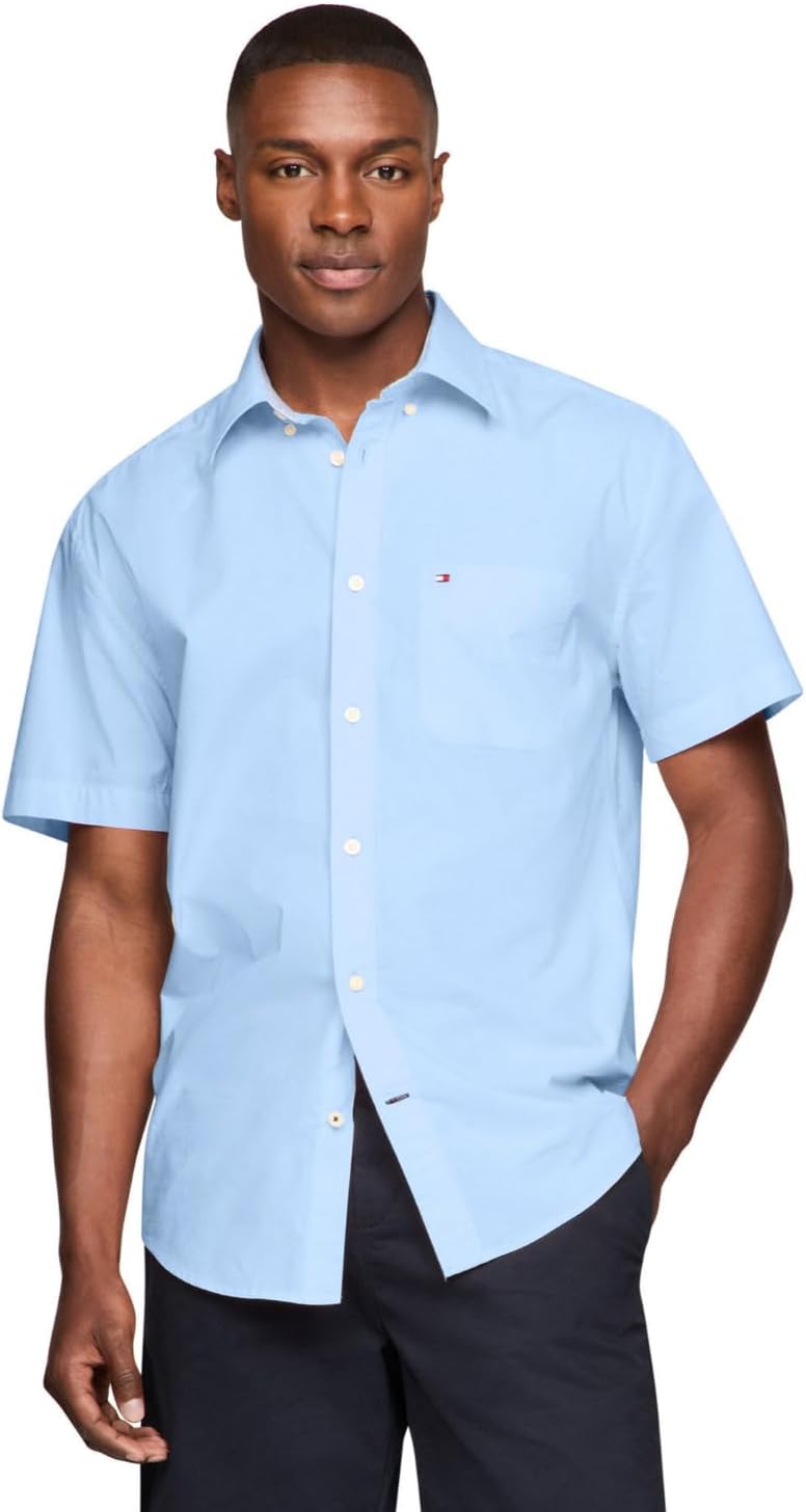 

Мужская рубашка Tommy Hilfiger с коротким рукавом и застежкой на пуговицы, Copen Hagen Blue