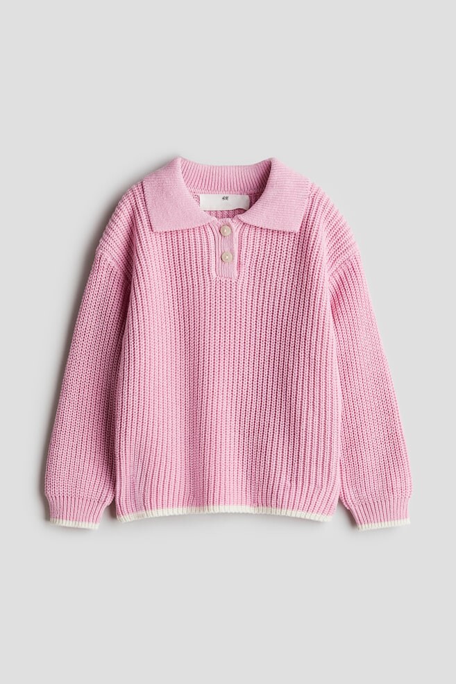 

Свитер-Поло вязки в рубчик H&M, розовый
