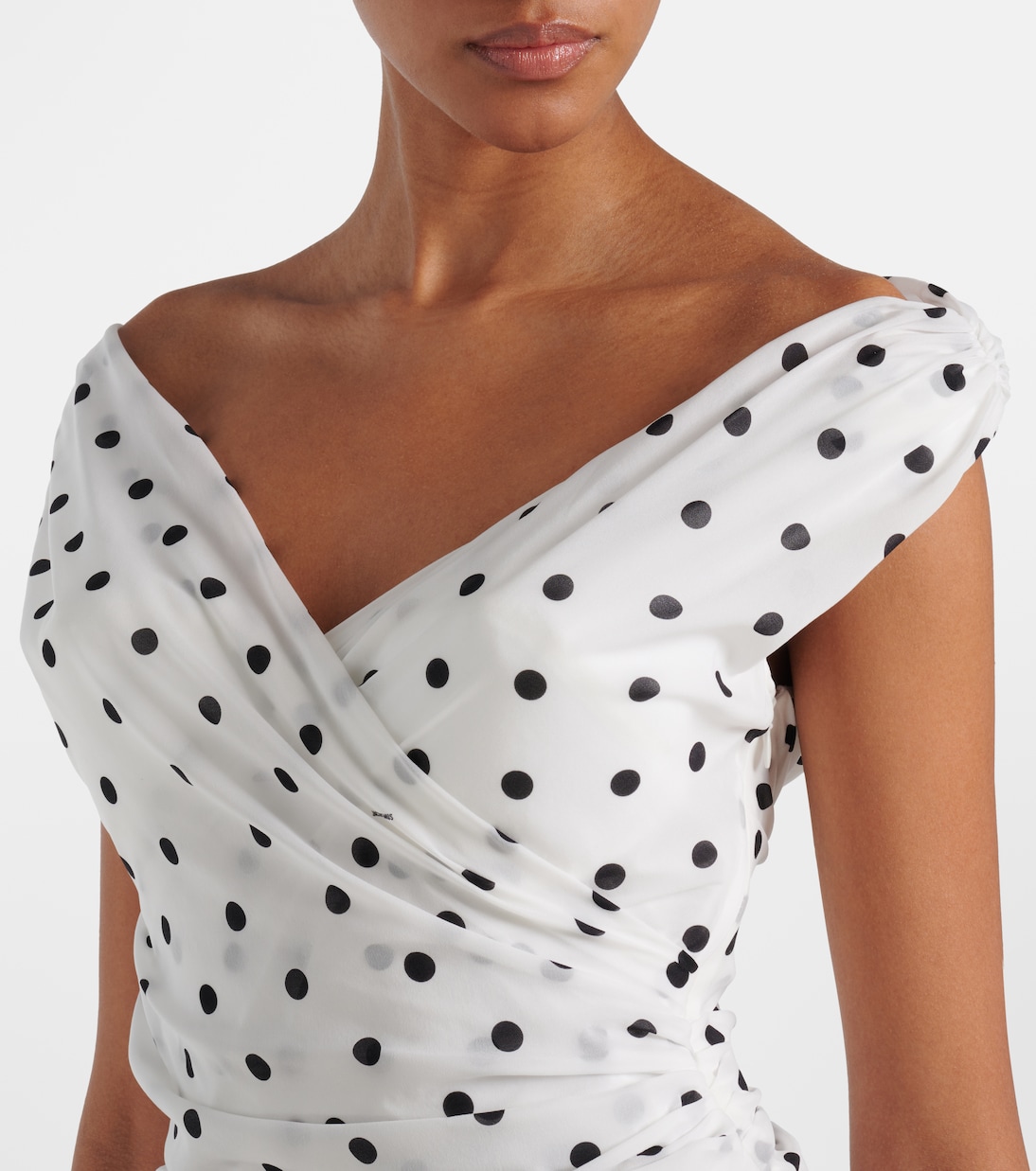 Платье макси в горошек с драпировкой от Риты Jacquemus, Print Dots Logo White/B — фото 4