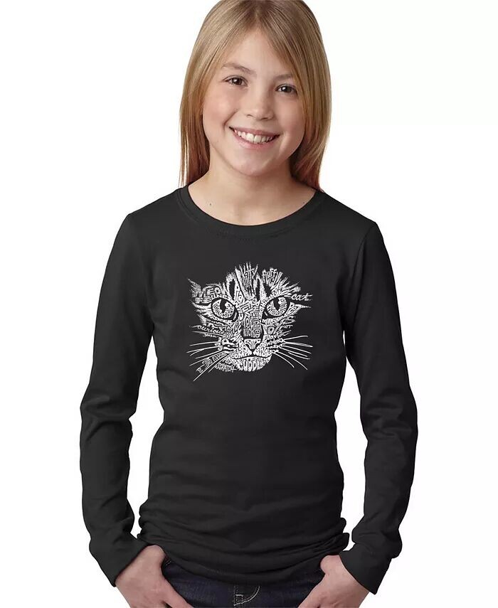 

Футболка с длинным рукавом Big Girl's Word Art - Cat Face LA Pop Art, черный