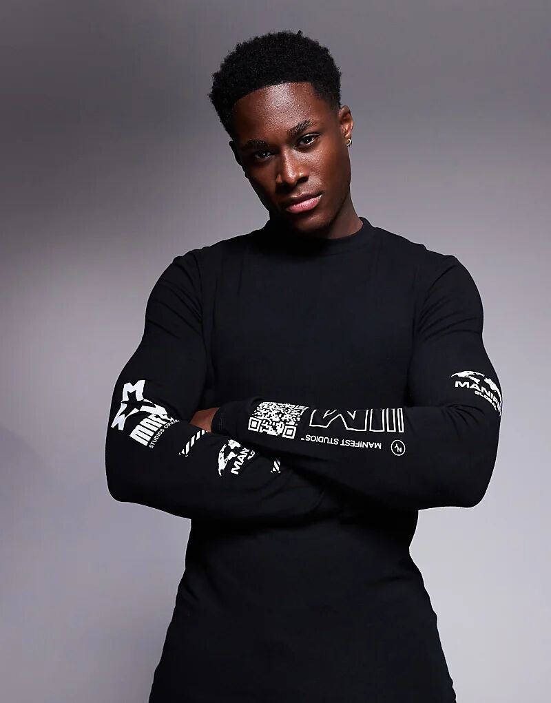 

Футболка ASOS DESIGN с длинными рукавами, облегающая, черного цвета, с уличными графическими принтами