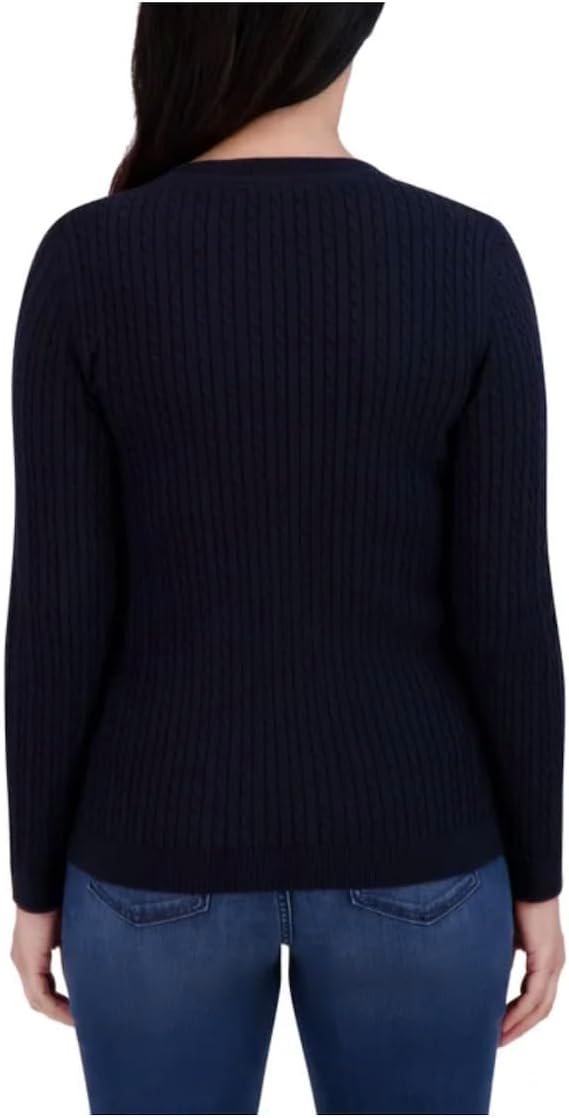 Женский свитер Tommy Hilfiger с длинными рукавами из хлопка и косами, Navy — фото 2
