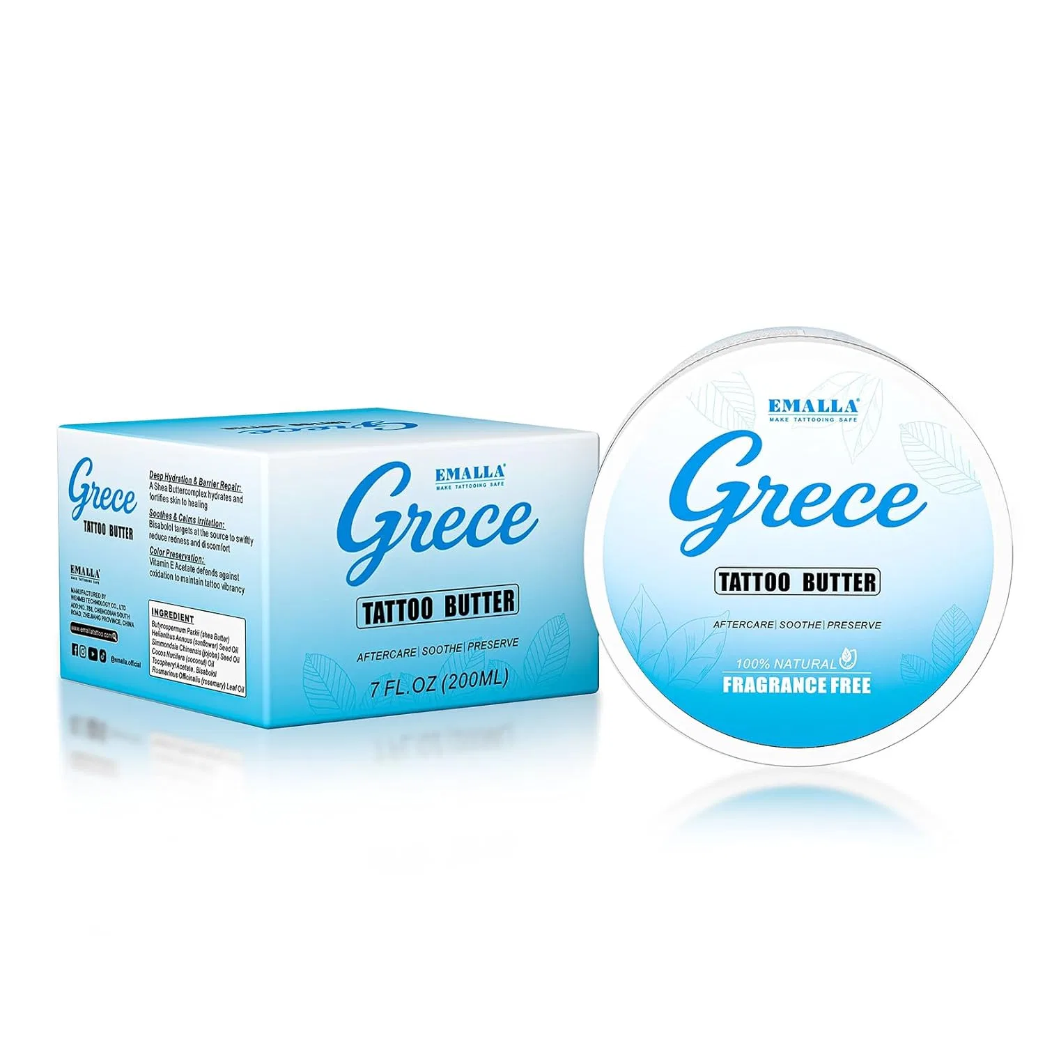 Веганский бальзам для татуировок EMALLA GRECE Tattoo Butter, 200 мл Emalla