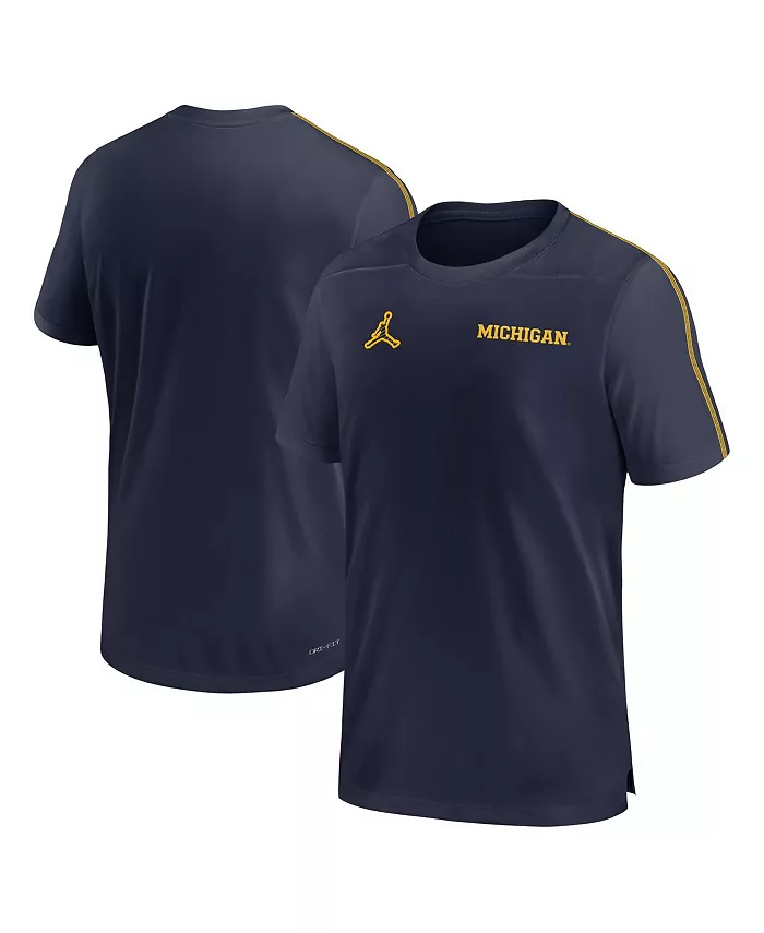 

Мужская футболка Michigan Wolverines 2024 Sideline Coach Performance Top Jordan, синий