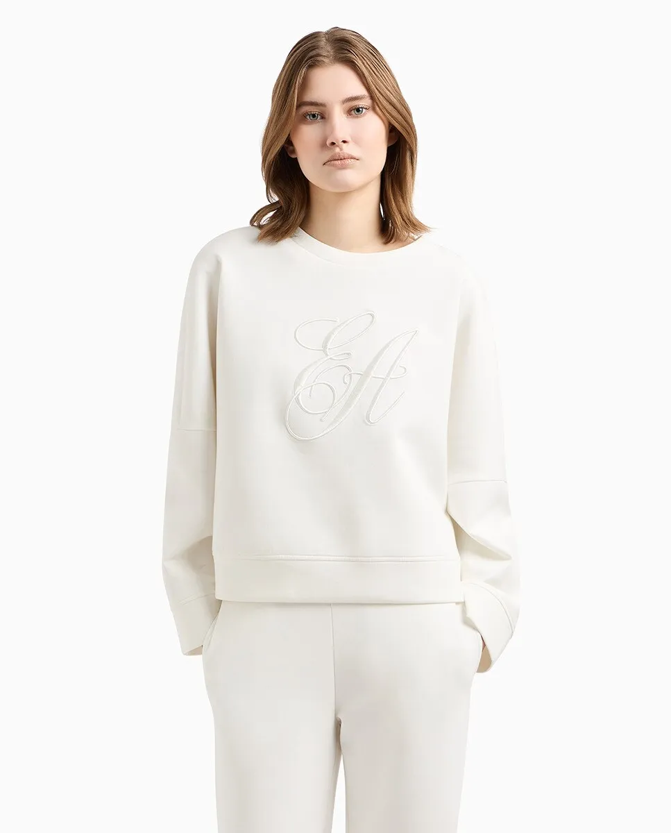 

Женская толстовка из мягкого флиса с вышивкой спереди Emporio Armani, цвет Blanco Hielo
