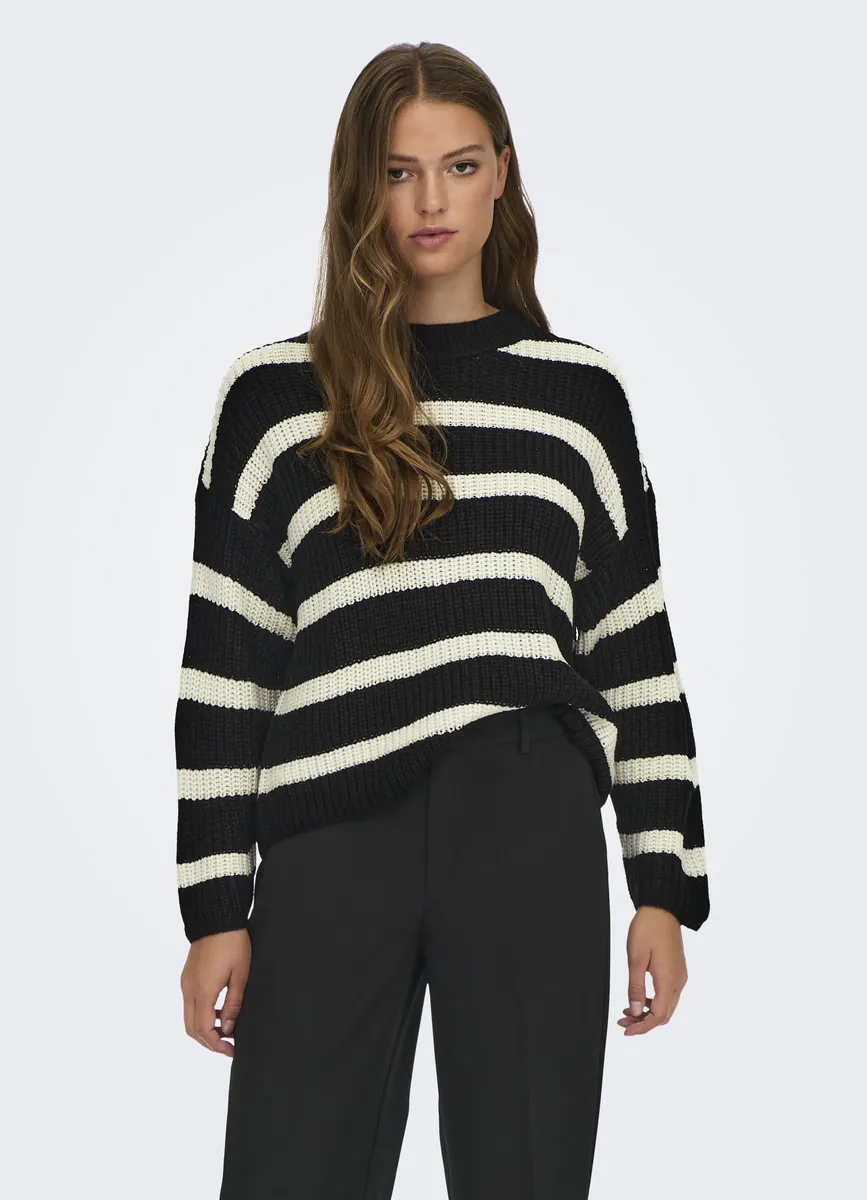 

Вязаный свитер JDY "JDYJUSTY L/S STRIPE PULLOVER KNT NOOS", цвет Black Stripes:Eggnog