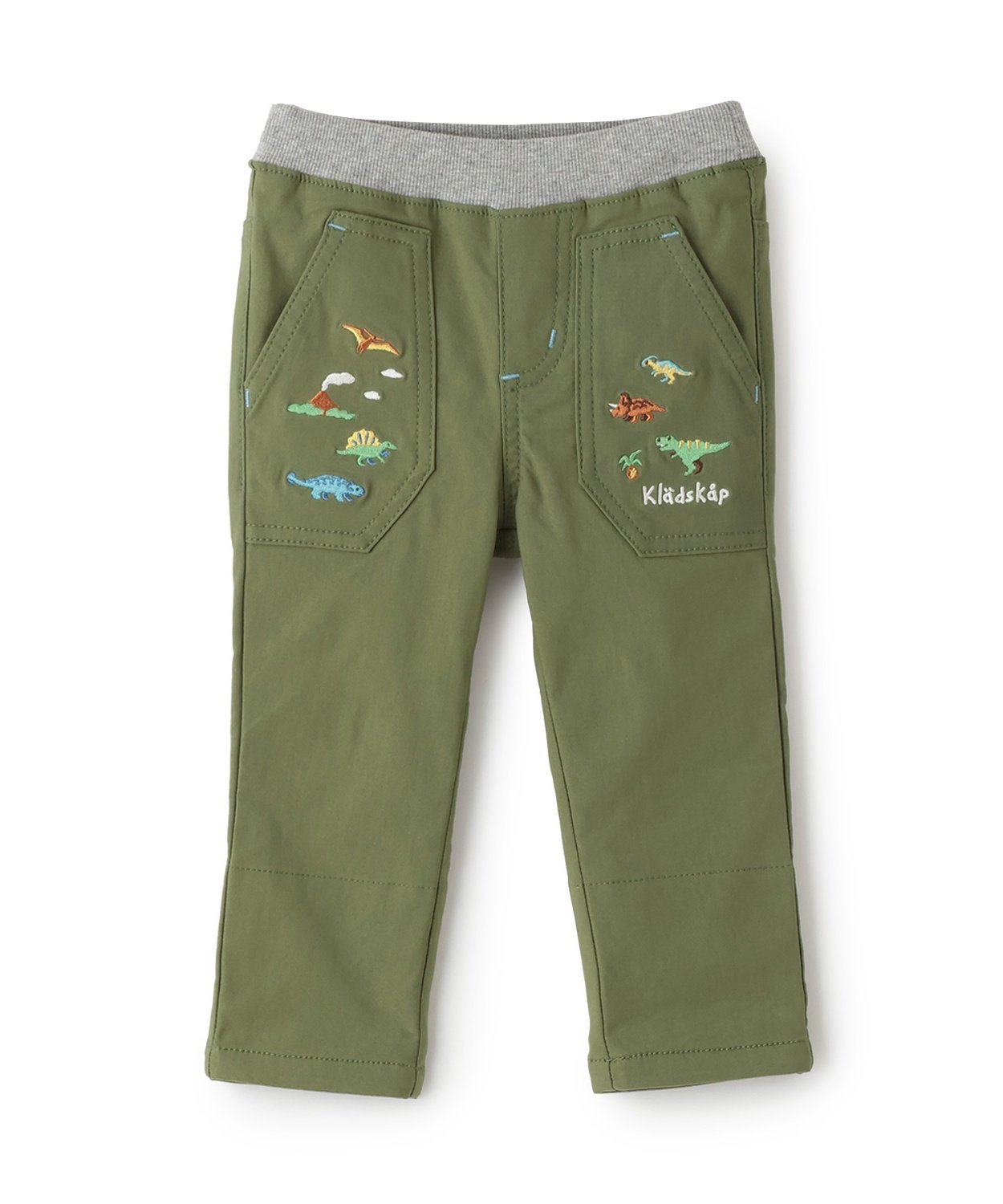 Длинные прямые брюки с манжетами в виде динозавров Kladskap, Khaki