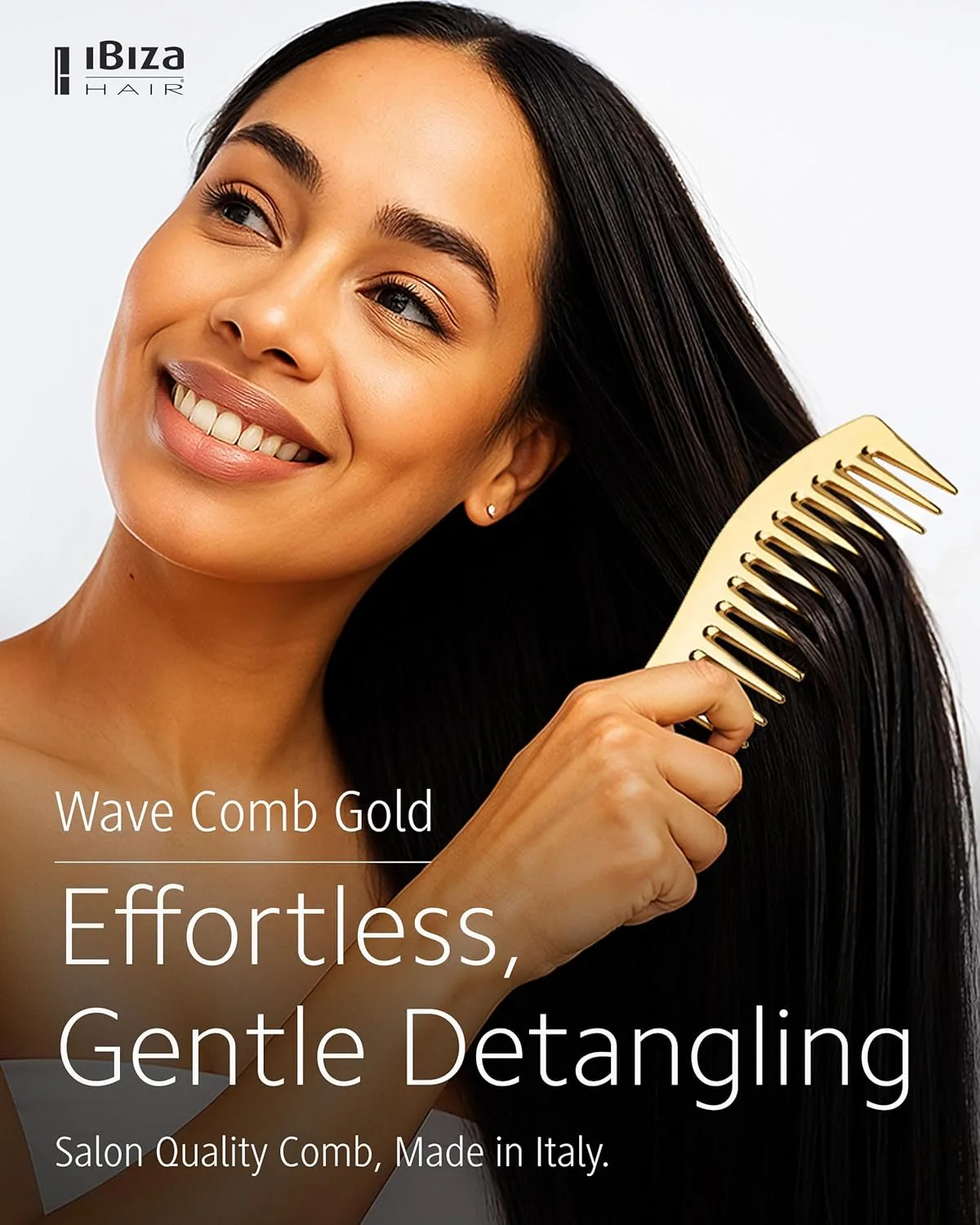 Расческа для волос Ibiza Hair Professional Wave Detangling Comb (Gold) с широкими зубьями для сохранения завитков, безболезненная, термостойкая, Gold — фото 2
