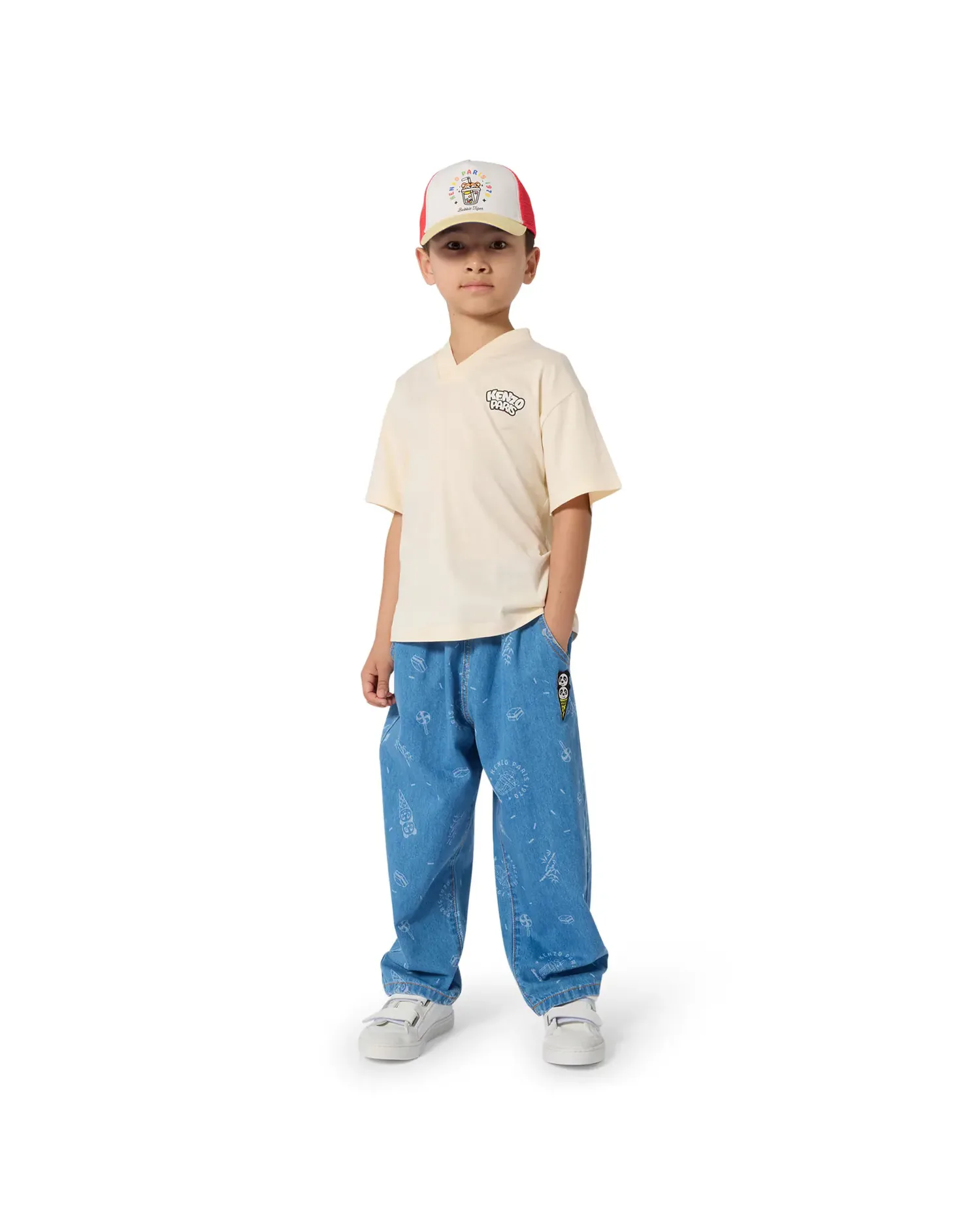 Футболка для мальчика с коротким рукавом и анималистичным принтом из хлопка Kenzo Kids, Natural — фото 2