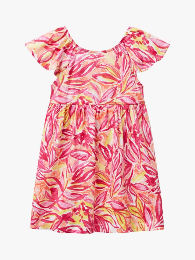 

Детское платье с коротким рукавом и лиственным принтом из хлопка Benetton, Red/Multi