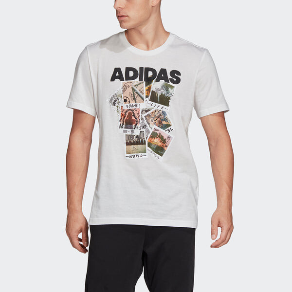 Футболка doodle photos photo printing sports round neck short sleeve white Adidas, белый — фото 3