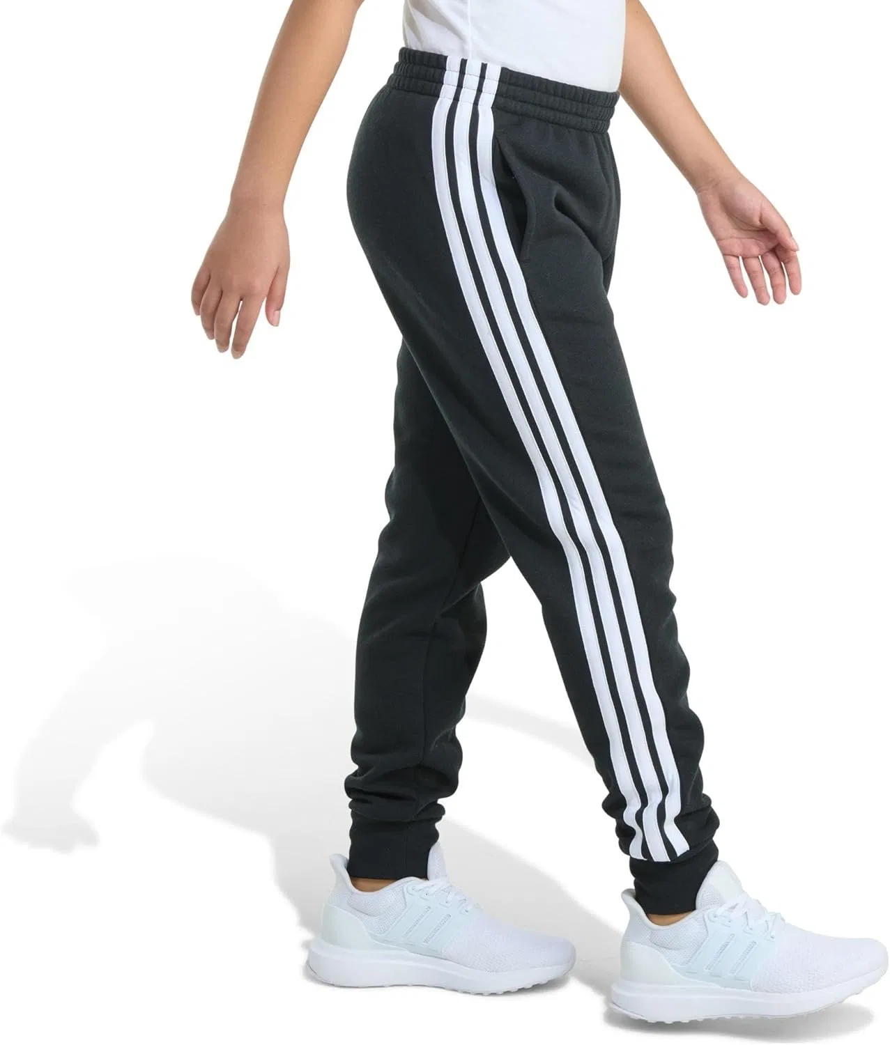 Детские флисовые спортивные брюки Adidas с тремя полосками, черный — фото 2