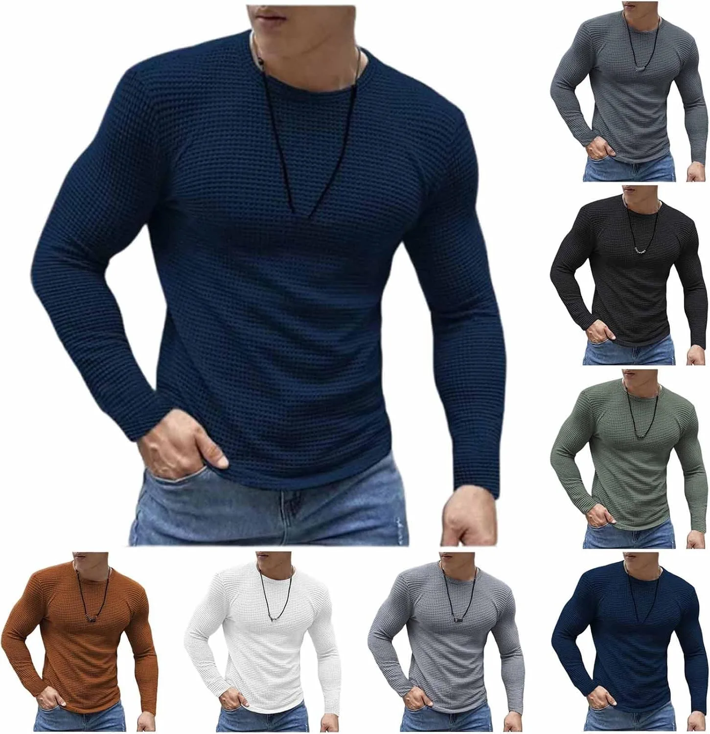 

Мужской свитер с вафельной вязкой, лонгслив, легкий Lmdudan