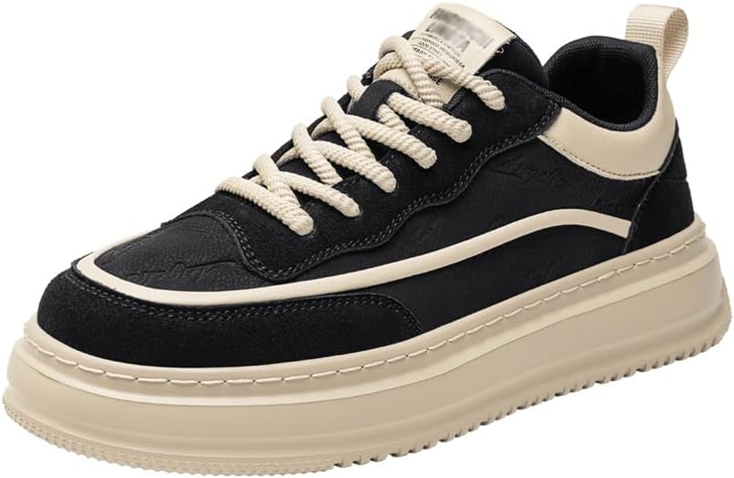 

Мужские кожаные кроссовки на шнуровке, удобная обувь для ходьбы, с амортизирующей подошвой, утягивающие кроссовки для мужчин, повседневные скейт-кроссовки Trcloltc, черный