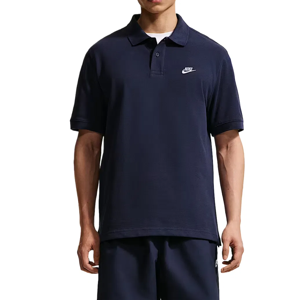 Поло мужское Club Obsidian Black/White, воротник-поло, средней посадки Nike