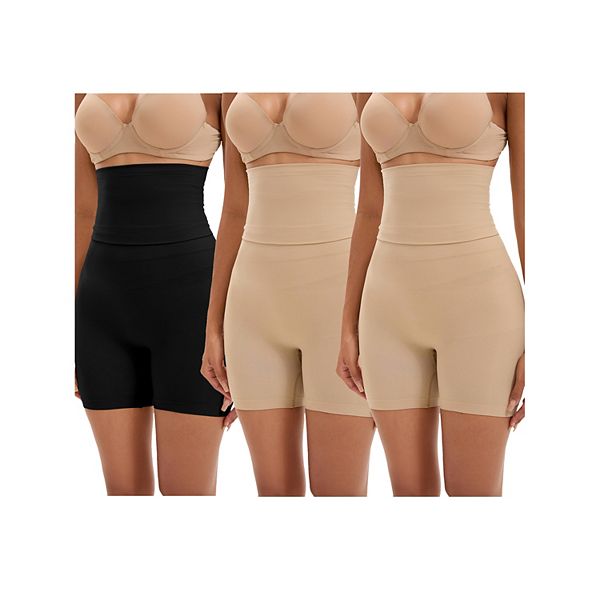 

3 упаковки женских утягивающих шорт с высокой талией для контроля живота Inspire Chic, Beige Black