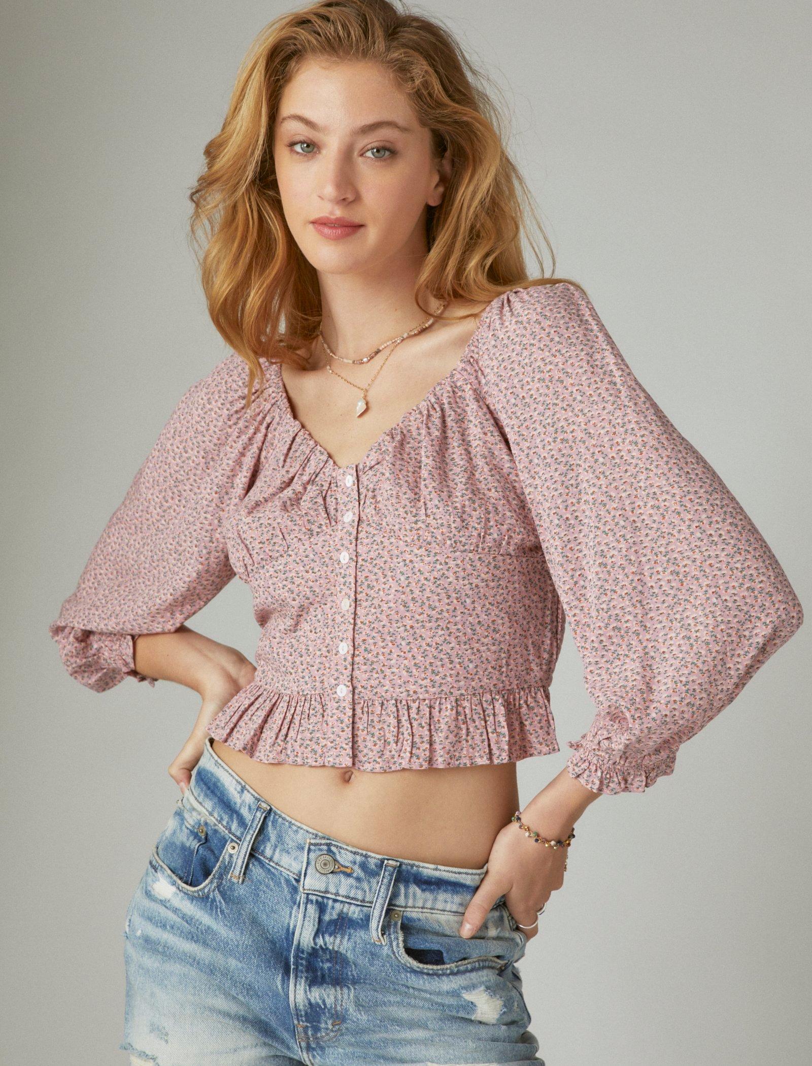 

Lucky Brand Женский топ на пуговицах спереди, светло-розовый