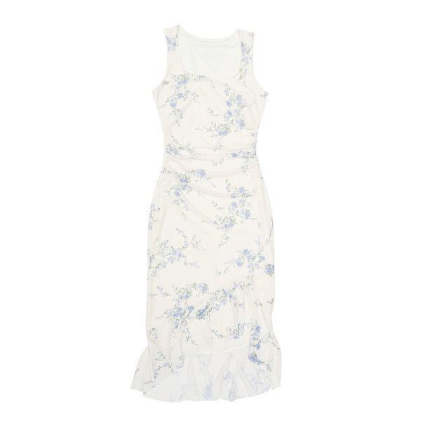 

Летнее цветочное платье-футляр для женщин с квадратным вырезом, без рукавов, с драпировкой и сетчатым шлейфом Inspire Chic, Yellow