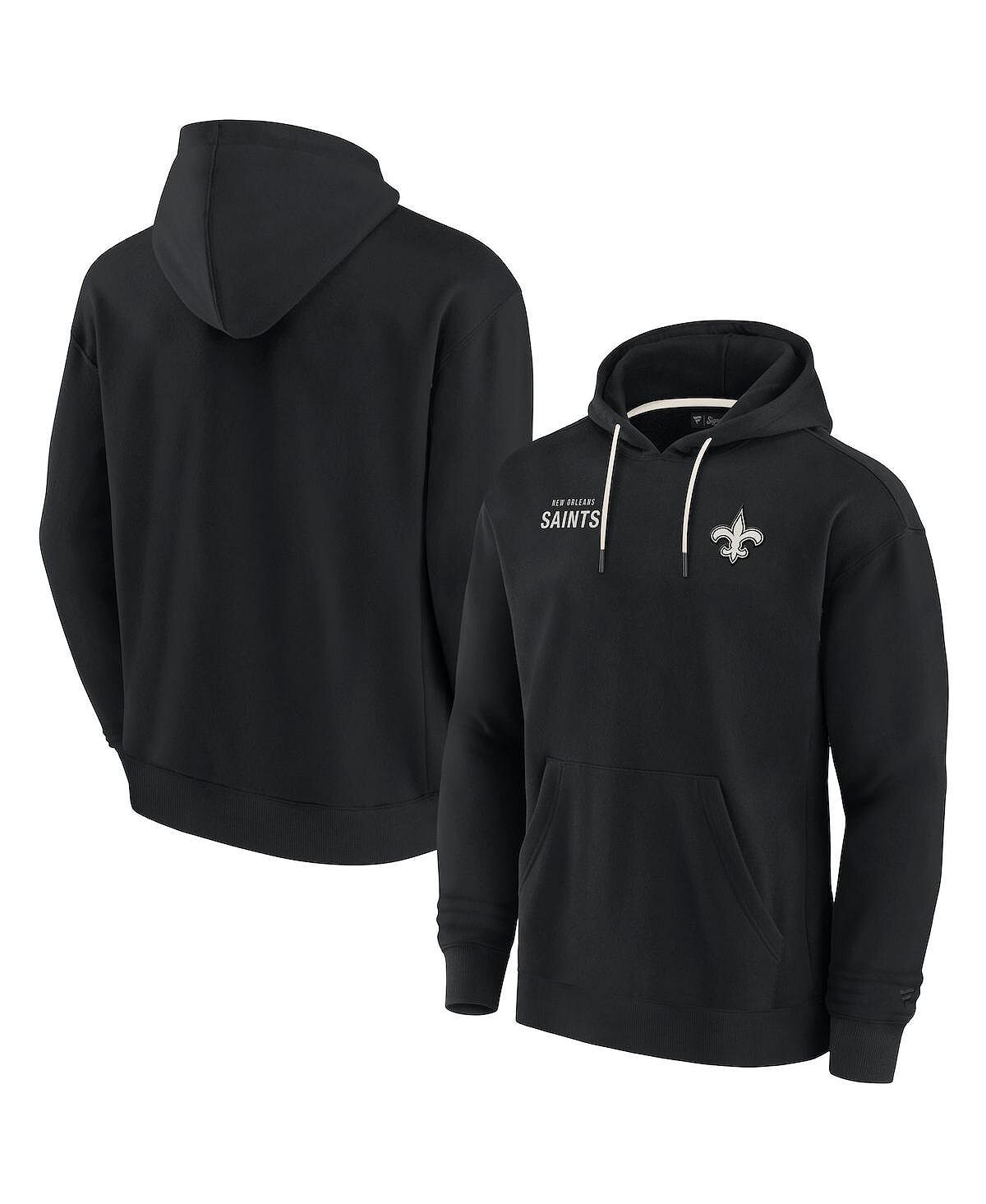 

Мужской и женский черный супермягкий флисовый пуловер с капюшоном New Orleans Saints Fanatics Signature