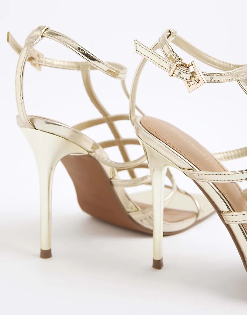 Босоножки River Island Strappy на каблуке с перемычкой, золотистого цвета — фото 4