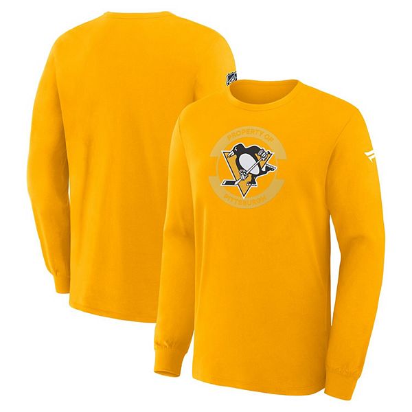 

Мужская футболка с длинным рукавом Pittsburgh Penguins Authentic Pro Property of Practice золотистого цвета Fanatics