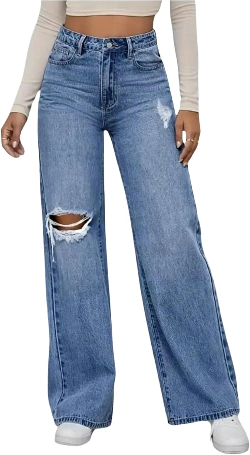 

GORGLITTER Женские рваные мешковатые джинсы High Waisted