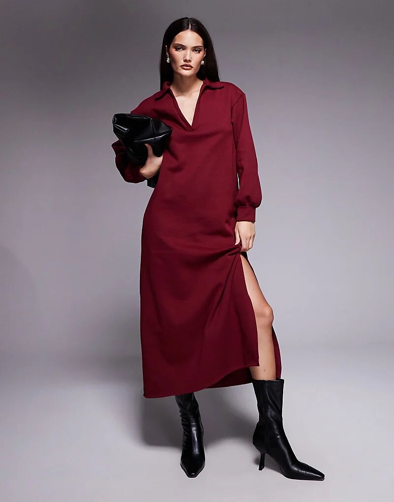 

Платье миди ASOS DESIGN с рукавами-фонариками и V-образным вырезом, винного цвета