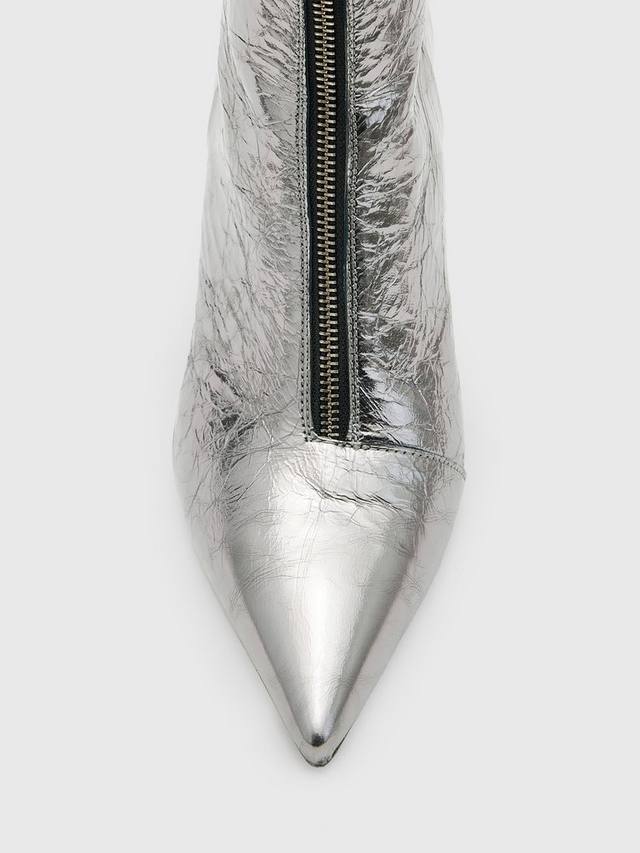 Наташа кожаные сапоги-ботфорты на шпильке AllSaints, Silver — фото 3