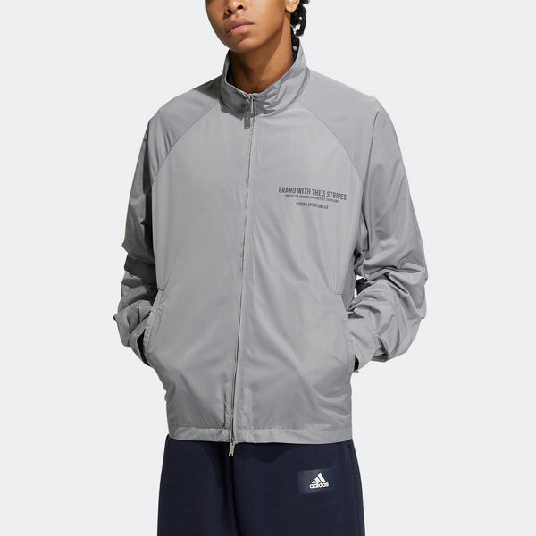 Куртка Men's adidas Woven Jacket Alphabet Printing Sports Zipper Stand Collar Gray, серый — фото 2