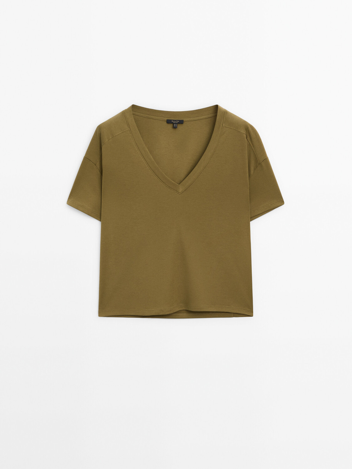 

Хлопковая футболка с v-образным вырезом Massimo Dutti, зеленый