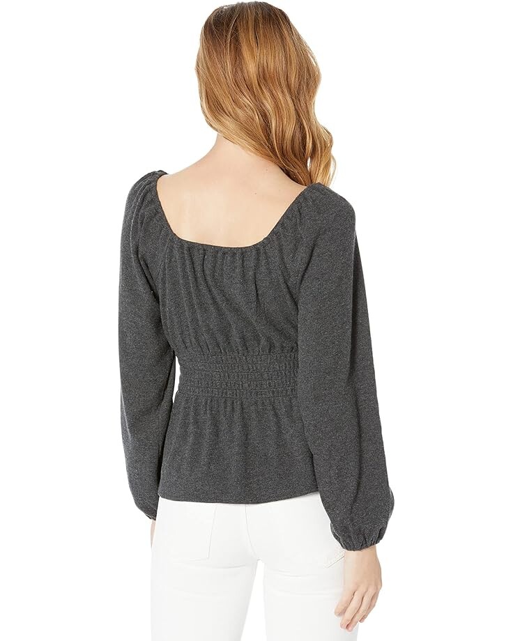 

Топ Madewell Plush Ribbed Square Neck Smocked Top, реальный черный